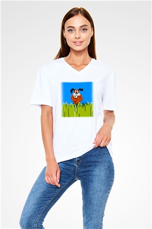 Duck Hunt Beyaz Unisex V Yaka Tişört T-Shirt