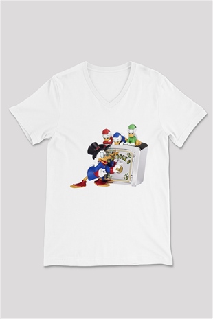 DuckTales Beyaz Unisex V Yaka Tişört