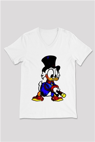 DuckTales Beyaz Unisex  V Yaka Tişört