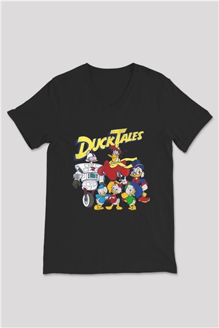 DuckTales Siyah Unisex  V Yaka Tişört