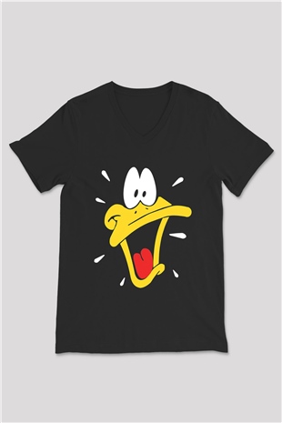 DuckTales Siyah Unisex V Yaka Tişört