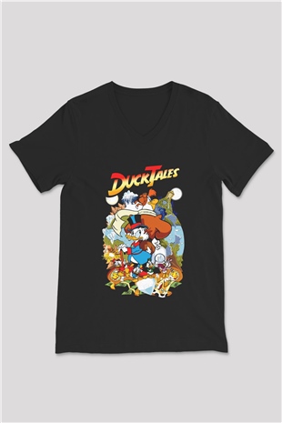 DuckTales Siyah Unisex  V Yaka Tişört
