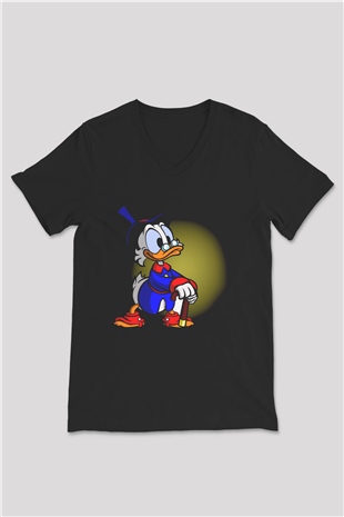 DuckTales Siyah Unisex V Yaka Tişört