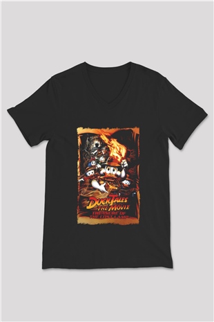DuckTales Siyah Unisex  V Yaka Tişört