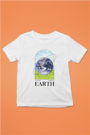 Dünya Baskılı Unisex Beyaz Çocuk Tişörtü - Tshirt