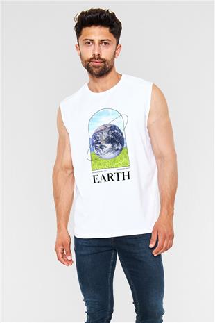 Dünya Baskılı Unisex Kolsuz Beyaz Tişört - Tshirt