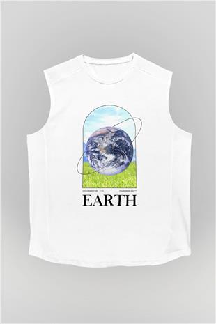 Dünya Baskılı Unisex Kolsuz Beyaz Tişört - Tshirt