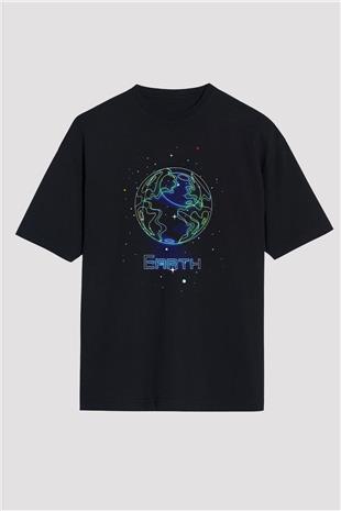Dünya Çizim Baskılı Unisex Oversize Tişört - Tshirt