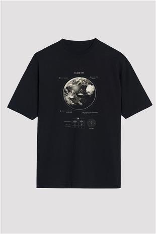 Dünya Fiziksel Özellikleri Baskılı Unisex Oversize Tişört - Tshirt