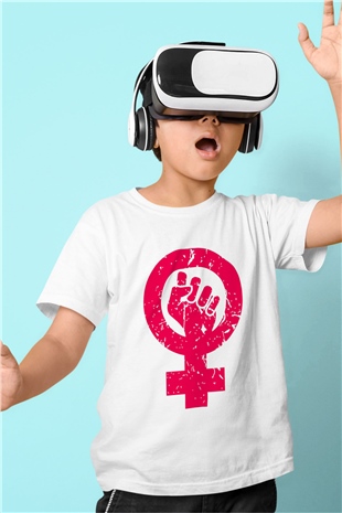 Dünya Kadınlar Günü Baskılı Beyaz Unisex Çocuk Tişört