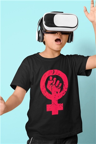 Dünya Kadınlar Günü Baskılı Siyah Unisex Çocuk Tişört