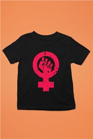 Dünya Kadınlar Günü Baskılı Siyah Unisex Çocuk Tişört