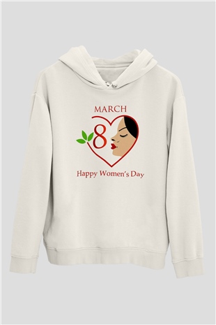 Dünya Kadınlar Günü Beyaz Unisex Hoodie