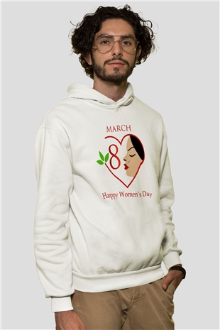 Dünya Kadınlar Günü Beyaz Unisex Hoodie