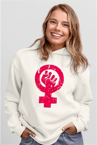 Dünya Kadınlar Günü Beyaz Unisex Kapşonlu Sweatshirt