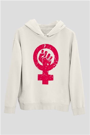 Dünya Kadınlar Günü Beyaz Unisex Kapşonlu Sweatshirt