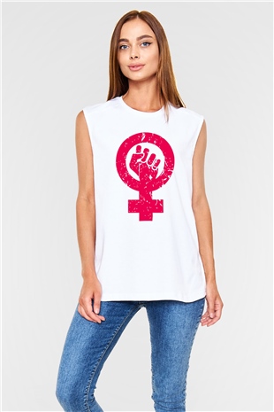 Dünya Kadınlar Günü Beyaz Unisex Kolsuz Tişört