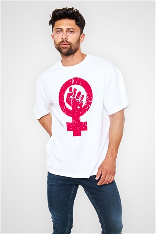 Dünya Kadınlar Günü Beyaz Unisex Oversize Tişört T-Shirt