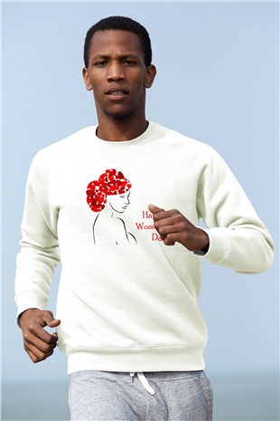 Dünya Kadınlar Günü Beyaz Unisex Sweatshirt