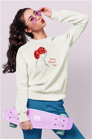 Dünya Kadınlar Günü Beyaz Unisex Sweatshirt