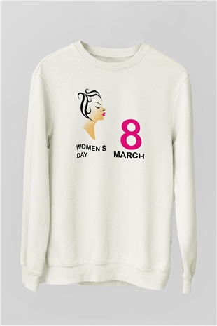 Dünya Kadınlar Günü Beyaz Unisex Sweatshirt