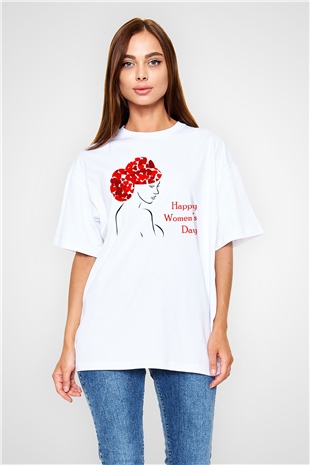 Dünya Kadınlar Günü Beyaz Oversize Tişört Oversize T-shirt - TişörtFabrikası
