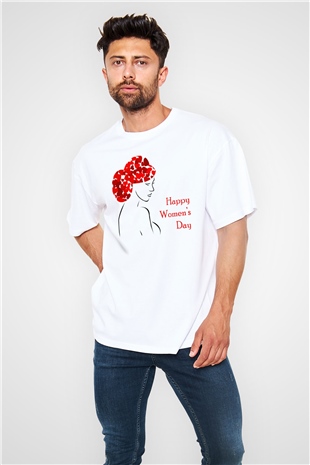 Dünya Kadınlar Günü Beyaz Oversize Tişört Oversize T-shirt - TişörtFabrikası
