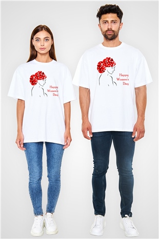 Dünya Kadınlar Günü Beyaz Oversize Tişört Oversize T-shirt - TişörtFabrikası