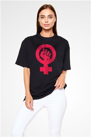 Dünya Kadınlar Günü Siyah Unisex Oversize Tişört T-Shirt