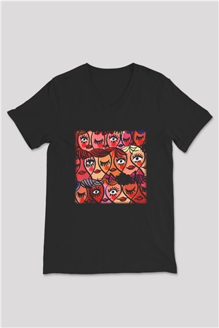 Dünya Kadınlar Günü Siyah Unisex V Yaka Tişört T-Shirt