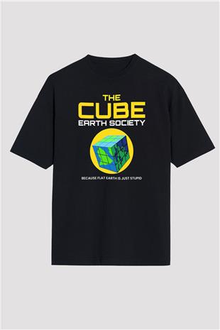 Dünya Küp Baskılı Unisex Oversize Tişört - Tshirt