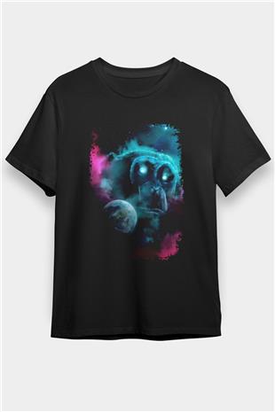 Dünya Maymun Baskılı Unisex Siyah Tişört - Tshirt
