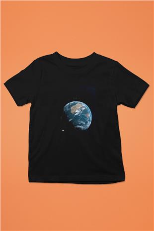 Dünya Renkli Fotoğraf Baskılı Unisex Siyah Çocuk Tişörtü - Tshirt