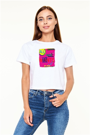 Duran Duran Baskılı Unisex Beyaz Crop Top Tişört