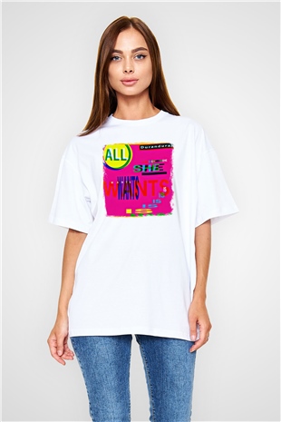 Duran Duran Baskılı Unisex Beyaz Oversize Tişört