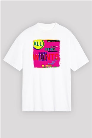 Duran Duran Baskılı Unisex Beyaz Oversize Tişört