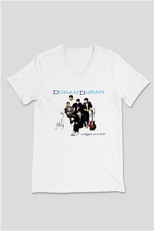 Duran Duran Baskılı Unisex Beyaz V Yaka Tişört