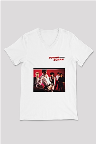 Duran Duran Baskılı Unisex Beyaz V Yaka Tişört