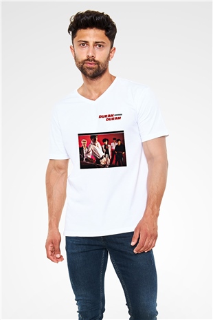 Duran Duran Baskılı Unisex Beyaz V Yaka Tişört