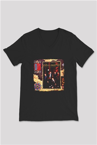 Duran Duran Baskılı Unisex Siyah V Yaka Tişört