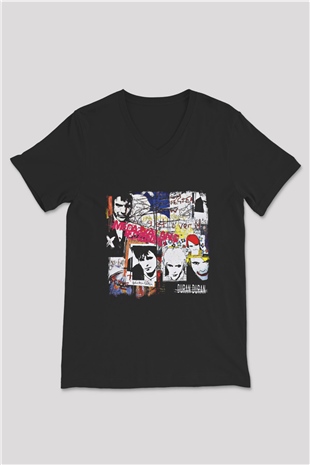 Duran Duran Baskılı Unisex Siyah V Yaka Tişört