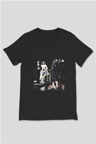 Duran Duran Baskılı Unisex Siyah V Yaka Tişört
