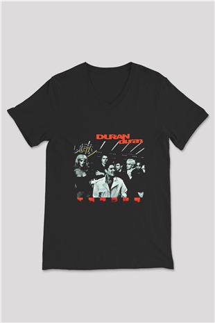 Duran Duran Baskılı Unisex Siyah V Yaka Tişört