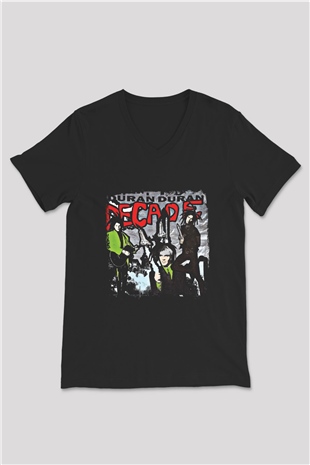 Duran Duran Baskılı Unisex Siyah V Yaka Tişört