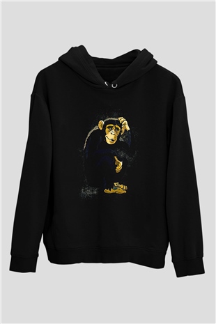 Düşünen Maymun Siyah  Unisex Hoodie