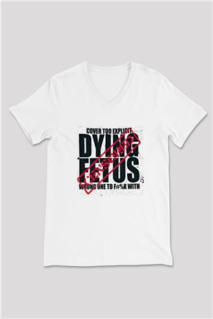 Dying Fetus Baskılı Unisex Beyaz V Yaka Tişört