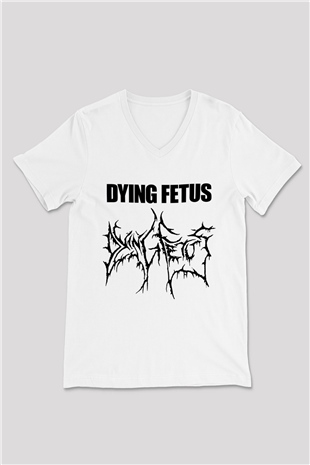 Dying Fetus Beyaz Unisex V Yaka Tişört T-Shirt