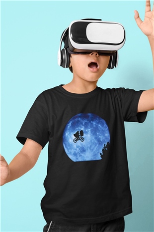 E.T. Baskılı Siyah Unisex Çocuk Tişört