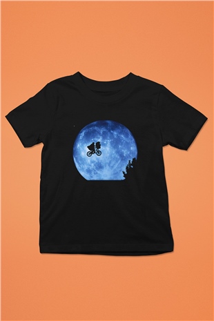 E.T. Baskılı Siyah Unisex Çocuk Tişört