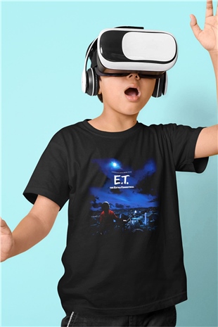E.T. Baskılı Siyah Unisex Çocuk Tişört